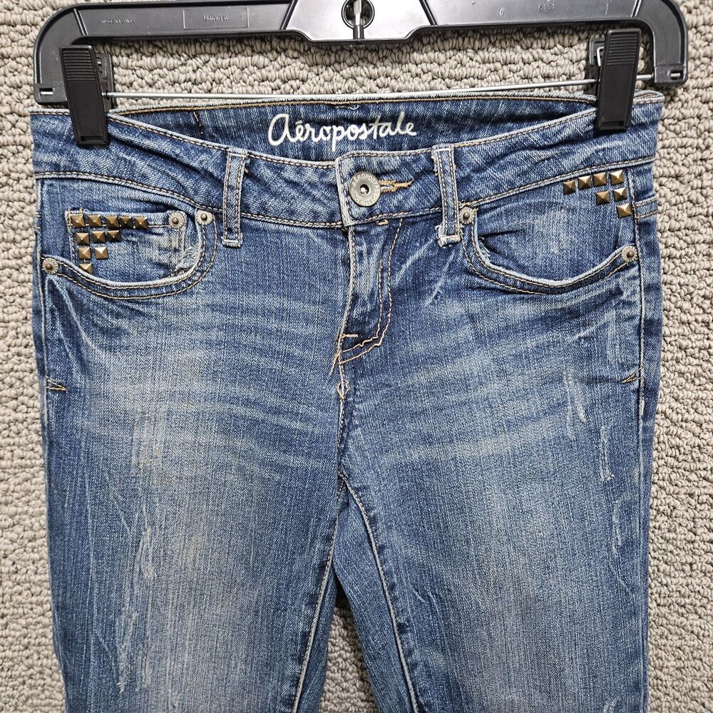 AÉROPOSTALE Women’s Bayla Skinny Studded Blue Denim Jeans Size 00 Regular - Picture 2 of 8